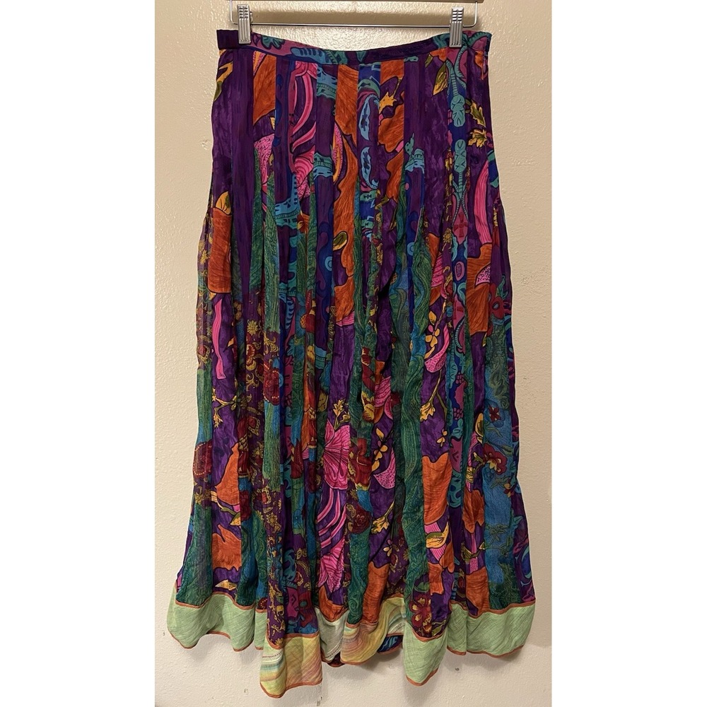 Soft Surroundings Boho Patchwork Festival Maxi Skirt Purple Green Lined Womens S